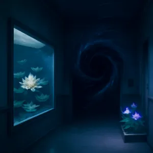 복도끝에 좌측에 네모난 수조안에 푸른잎사귀와 흰꽃이아름담게 피여있음 조용한소용돌이로 모든것이뒤집힘 순간 암흑 스위치를 다시켜니 다시잔잔한 수조와 연한보라새꽃과 잎사귀들이 피여있음 [꿈해몽]