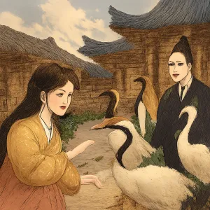 완전 고급스럽고 큰 한옥 구경중에 마당에 완전 고급스럽게 멋지고 우아한 학 4마리를 키우고있는거야 너무멋있어서 속으로 감탄하고있는데 손을뻗었더니 학한마리가 내손을 핥아줬어 근데 어떤남자가 옆에서 귀한학이니 그만 만지라고했어 [꿈해몽]