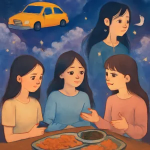 김보민,김수아,하지현, 나는 택시타고 분식집으로 간다. 난 유튜브에 연기관련 레슨 영상, 옷 영상 보고나서 김수아가 에스파노래듣고 울었다고 하자 우린 의아한다. 에스파 노래는 당당한 파워풀한 노래인데 왜 울어? 라는 생각이 들었지만 눈치없는 김보민이 왜 우냐고 코치코치 캐물어서 내가 사람마다 다른거라고 왜 존중 못하냐고 화내고 분식집에 도착한다. 손님은 바글바글해 자리잡고 앉았는데 막내숙모가 우리테이블에 떡볶이,미역국,궁중떡볶이,김치를 식판채 내뚜었다. [꿈해몽]