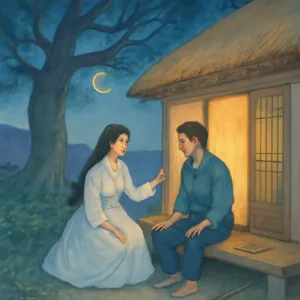 당사나무아래 초가집에서 젊은여인과젊은남자.여인이 잠자리요구 깨끗한 옷으로갈아 입고 방문앞에 수저와주걱 을나란이 늫음 [꿈해몽]