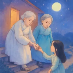 집에 흰색 한복입은 할머니 옅은파란색 입은 할머니 두명이 계단타고 내려와서 나랑 같이 나갔는데 흰색입은할머니께서 손에 무엇을 쥐어주는꿈 [꿈해몽]