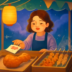  노점에서 연에인이 치킨모양과 다양한 어묵모형으로 만들어 파시고 계시고 나중에 조그만 어묵한조각을 싸서 명함을 저에게 건네는꿈 [꿈해몽]