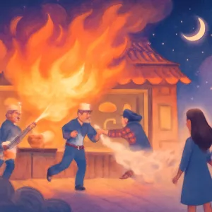 식당에 불이 활활 나고 직원들이 끄려고 고군분투하는걸 목격햇어 나는 당황해서 그자리를 벗어났고 나는 아무런 피해없었어 [꿈해몽]