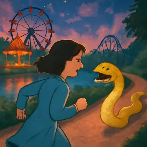 놀이 공원 안에 호수가 있고 호수 산책로를 걷는데 갑자기 노란 꽤 큰뱀이 튀어나와 도망가는데 빠르게 쫒아오는 꿈 [꿈해몽]