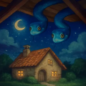 어느 시골집에  파란색 뱀 두 마리가 천장에 붙어서 빤히 쳐다보고 있는 꿈 [꿈해몽]