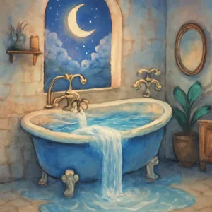 집안 욕조에 물이 콸콸새는 꿈. [꿈해몽]