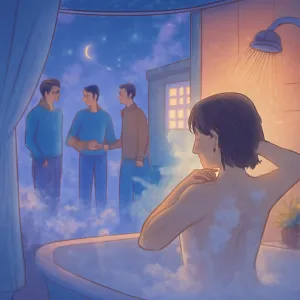 내가 샤워하고 있다 중 밬에서 남자세명이집안으로 들어와 이곳저곳을 둘러보면 고기식사를 하고 집수리공사하자하여 난 고기사러 밖으로나욌다.모르는 남자셋이 집안에있는 현상이 불안했다.꿈에서깼다. [꿈해몽]