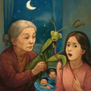 할머니 댁에 가족들 모두 방문해서 자고 가려는데 갑자기 엄마 목쪽에 매우 커다란 사마귀가 앉았는데 그 사마귀에서 연가시가 나와 엄마를 괴롭히려는데 할머니가 그 사마귀를 두 손으로 잡고 때어냈는데 때어내다가 사마귀 팔 2개가 잘리는 꿈 [꿈해몽]