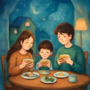 바로 이전에 살던 집이 배경이고 거실에서 탁상 3개를 이어 붙여서 식탁을 연출하고선 난 그자리에서 어머니,남동생과 함께 샌드위치를 먹었습니다 [꿈해몽]