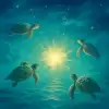 바다거북들이 맑은 에메랄드빛 바다에서 내 주변을 맴돌고 그러자 빛이 생겨났다. [꿈해몽]