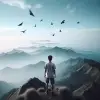 높은 산 정상에 서서 아름다운 풍경을 바라보며 자유롭다는 느낌에 사로잡힘. [꿈해몽]
