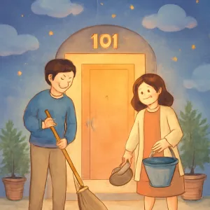 모르는 사람이었지만 아주 친근한 느낌이었다.
그사람과 나는 아주 익슥하게 아파트 현관을 청소했다.  [꿈해몽]